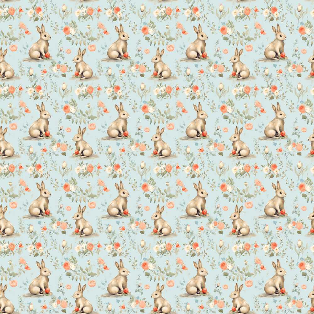 Cute Bunny Rows Folk Style Illustration Repeat Pattern