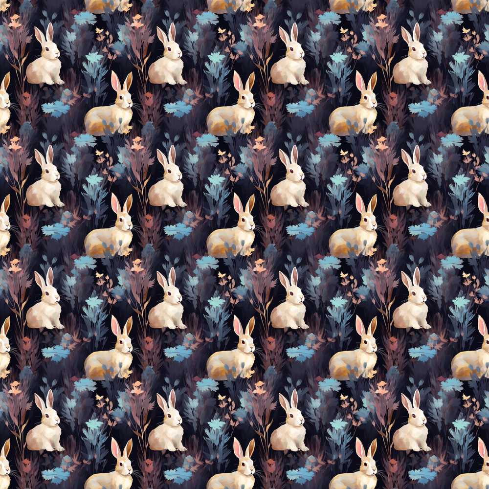 Dark Floral Woodland Rabbit Wildflower Pattern Botanical