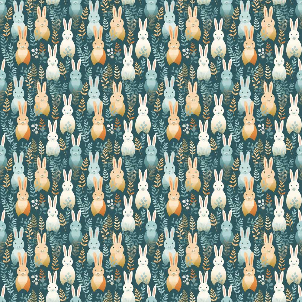 Cute Pastel Bunny Botanical Folk Art Wildflower Pattern