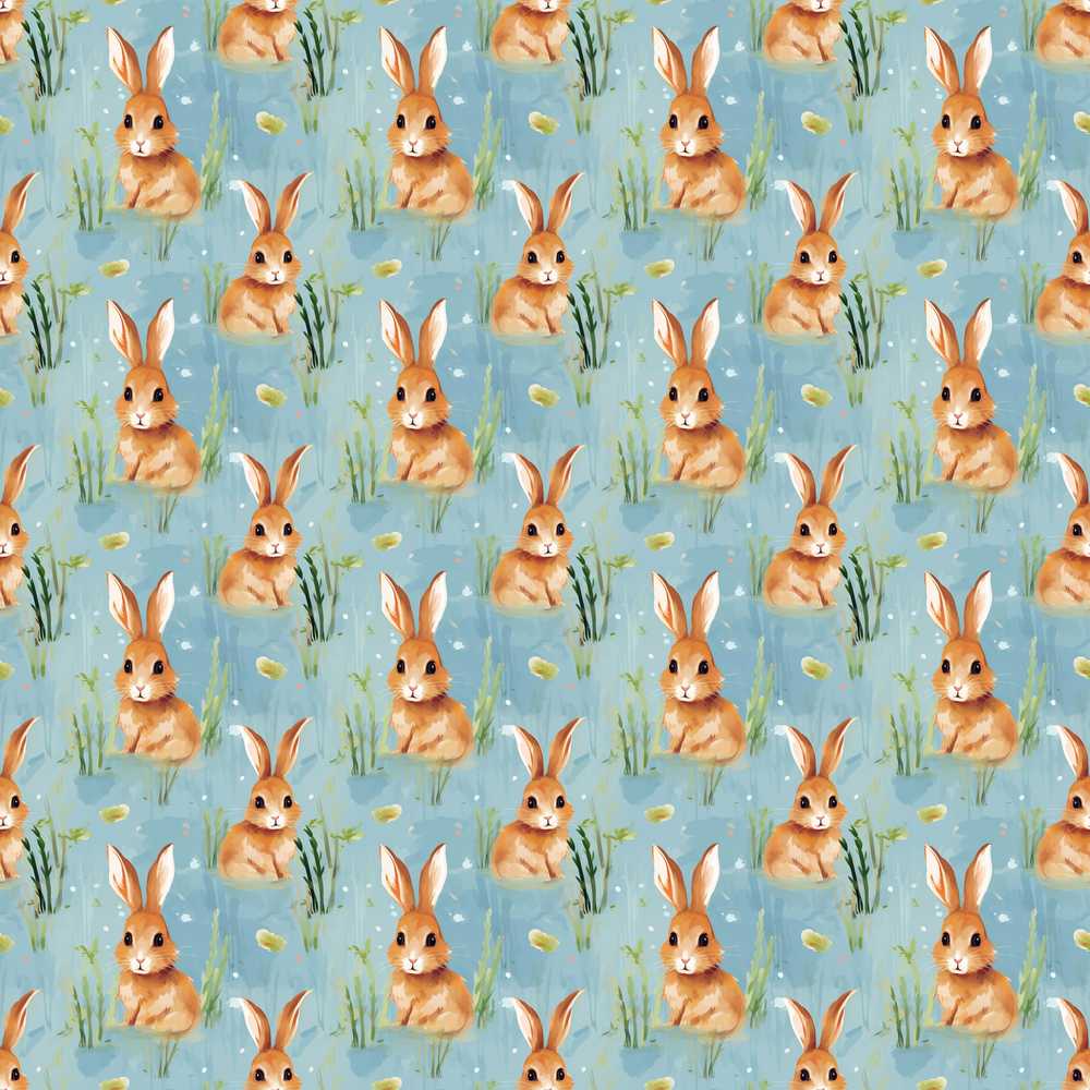 Soft Watercolor Bunny Meadow Light Blue Illustration Repeat