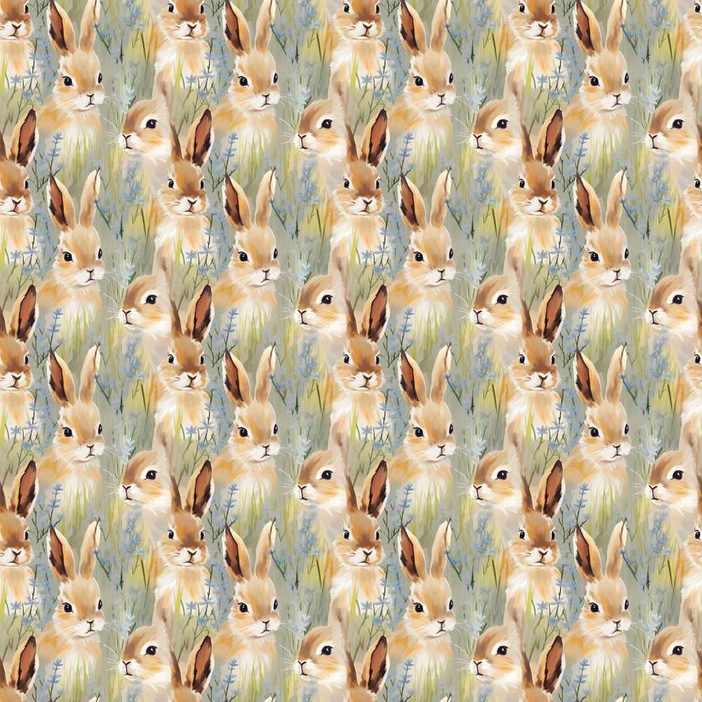 Realistic Rabbit Wildflower Meadow Illustration Pattern Botanical