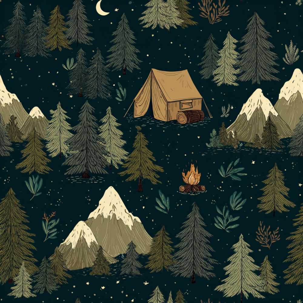 Night Forest Camping Tent Scenic Decorative Repeat Pattern