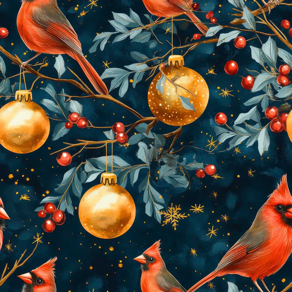 Christmas Ornaments Birds Festive Holiday Seasonal Pattern