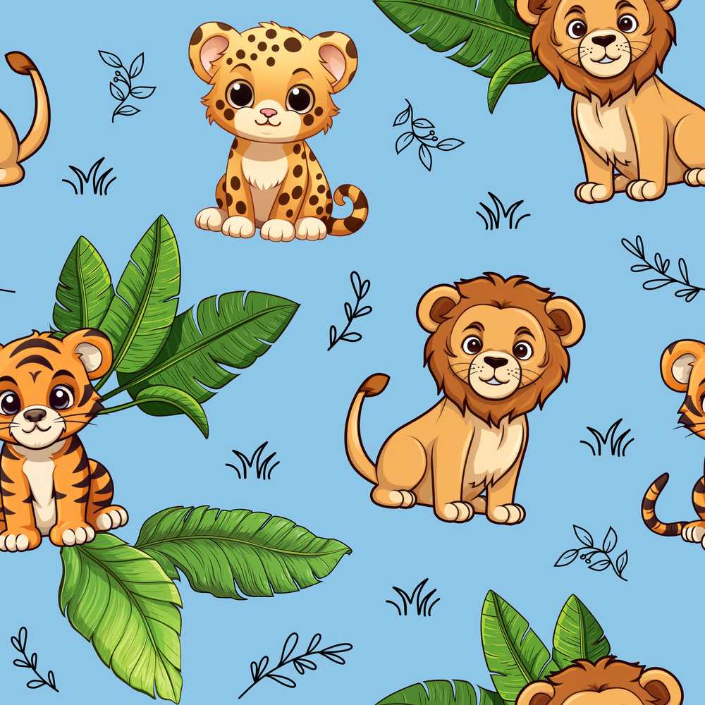 Cute Jungle Animals Light Background Illustration Repeat Pattern