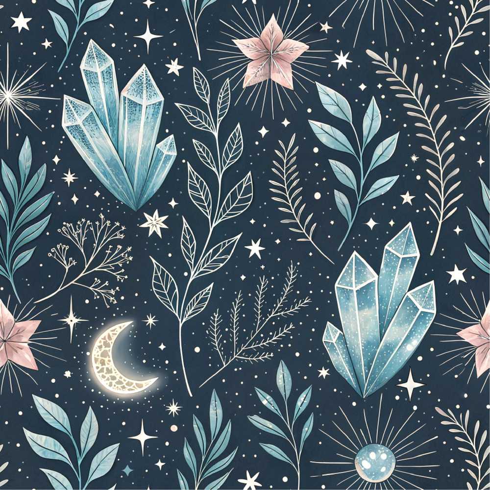 Celestial Butterfly Moon Stars Night Sky Botanical Wildflower Pattern