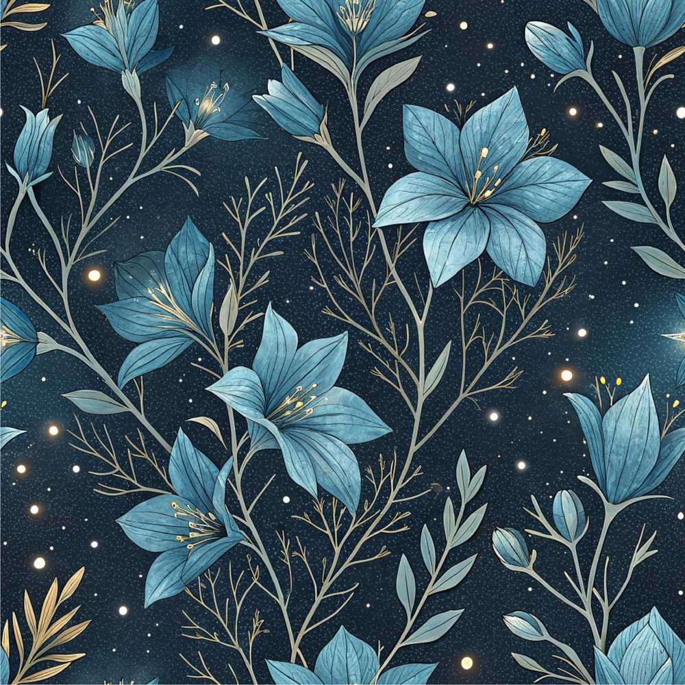 Crystal Moon Starry Sky Botanical Elements Wildflower Pattern