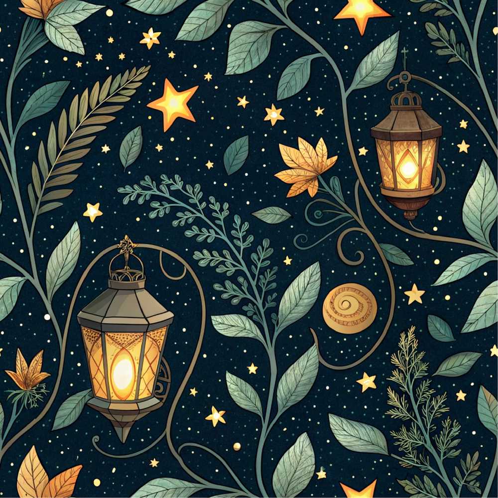 Blue Floral Night Sky Stars Botanical Wildflower Pattern
