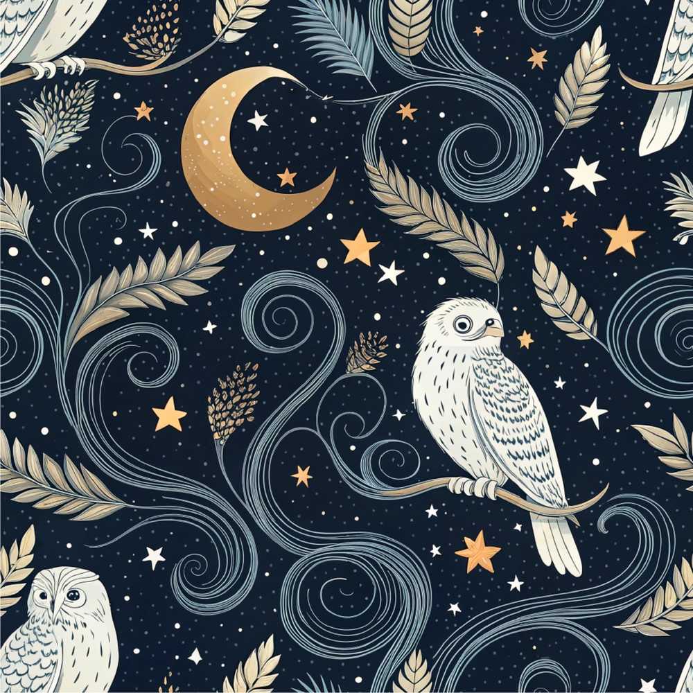 Moon Floral Night Sky Botanical Wildflower Pattern