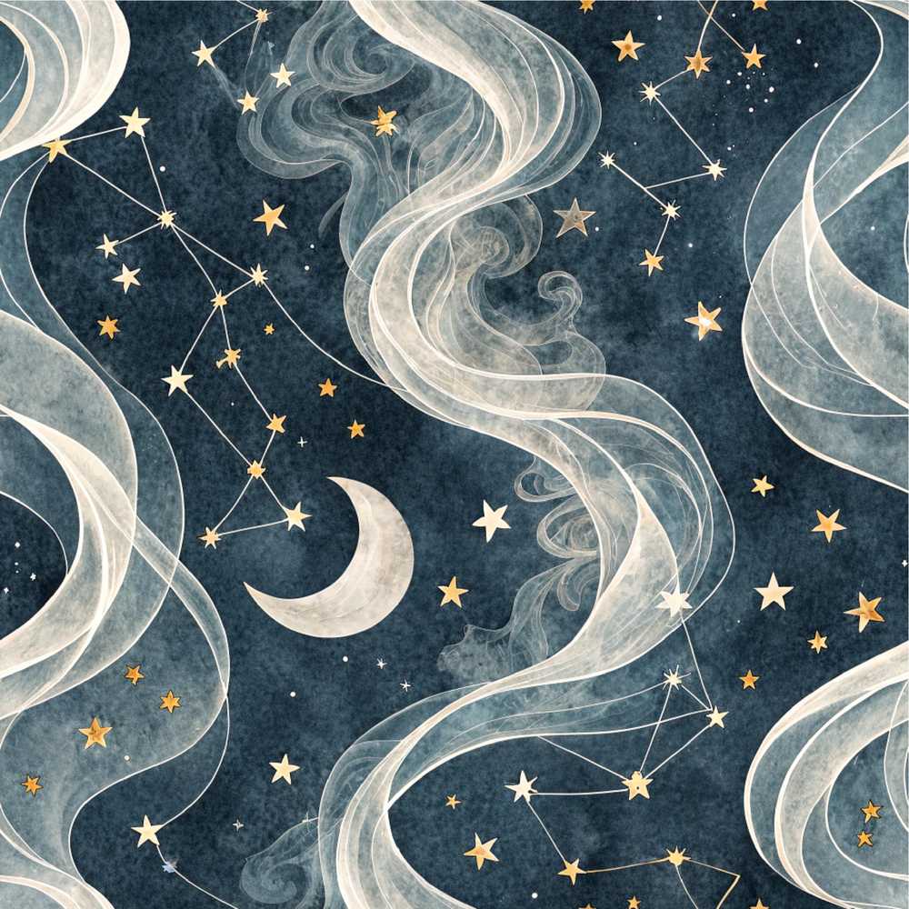 Mushrooms Night Sky Magical Forest Decorative Repeat Pattern