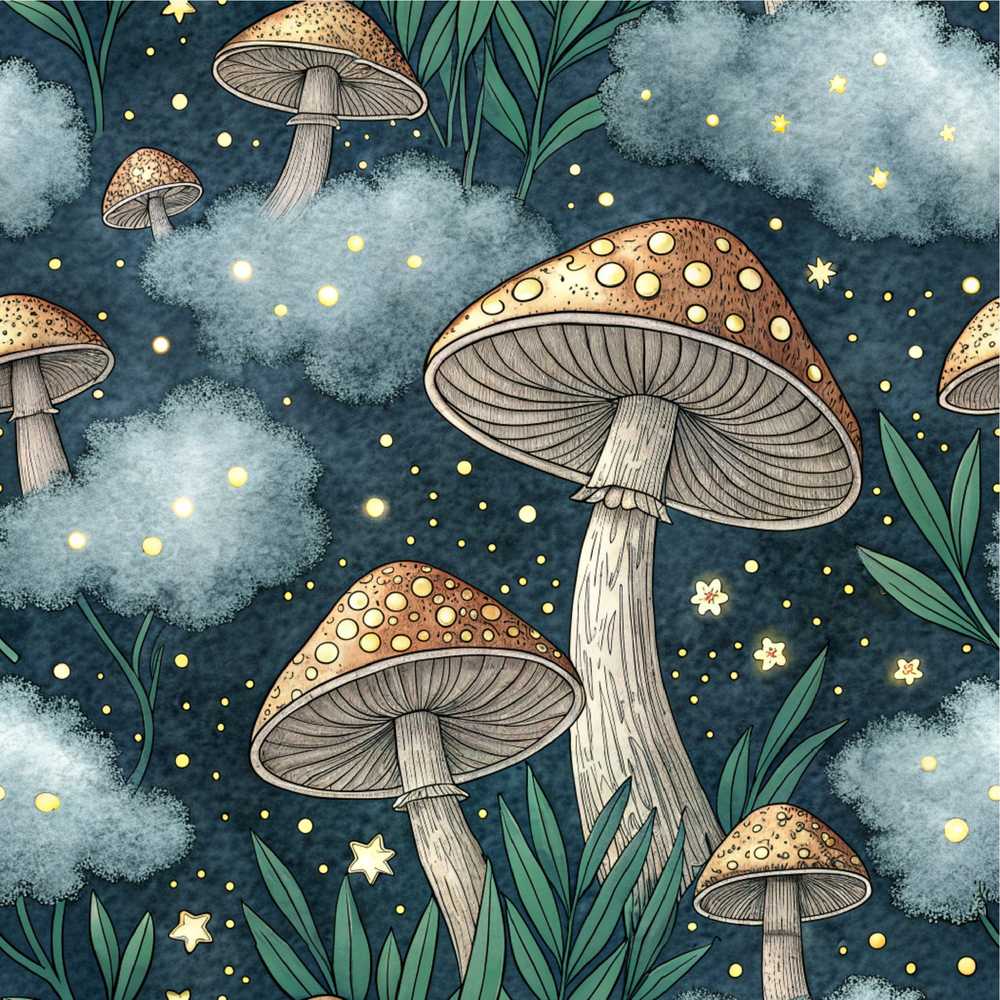 Purple Mystical Trees Moon Stars Night Cosmic Illustration