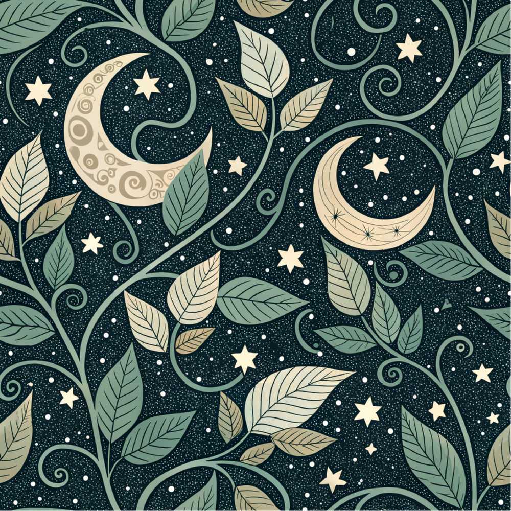 Celestial Moth Moon Stars Botanical Night Wildflower Pattern