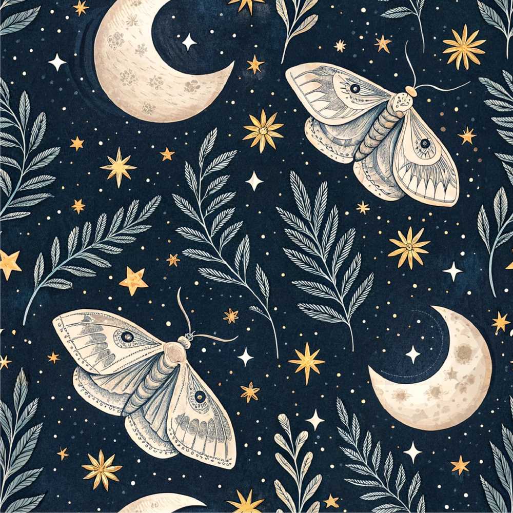 Mystical Tree Moon Stars Celestial Forest Cosmic Illustration