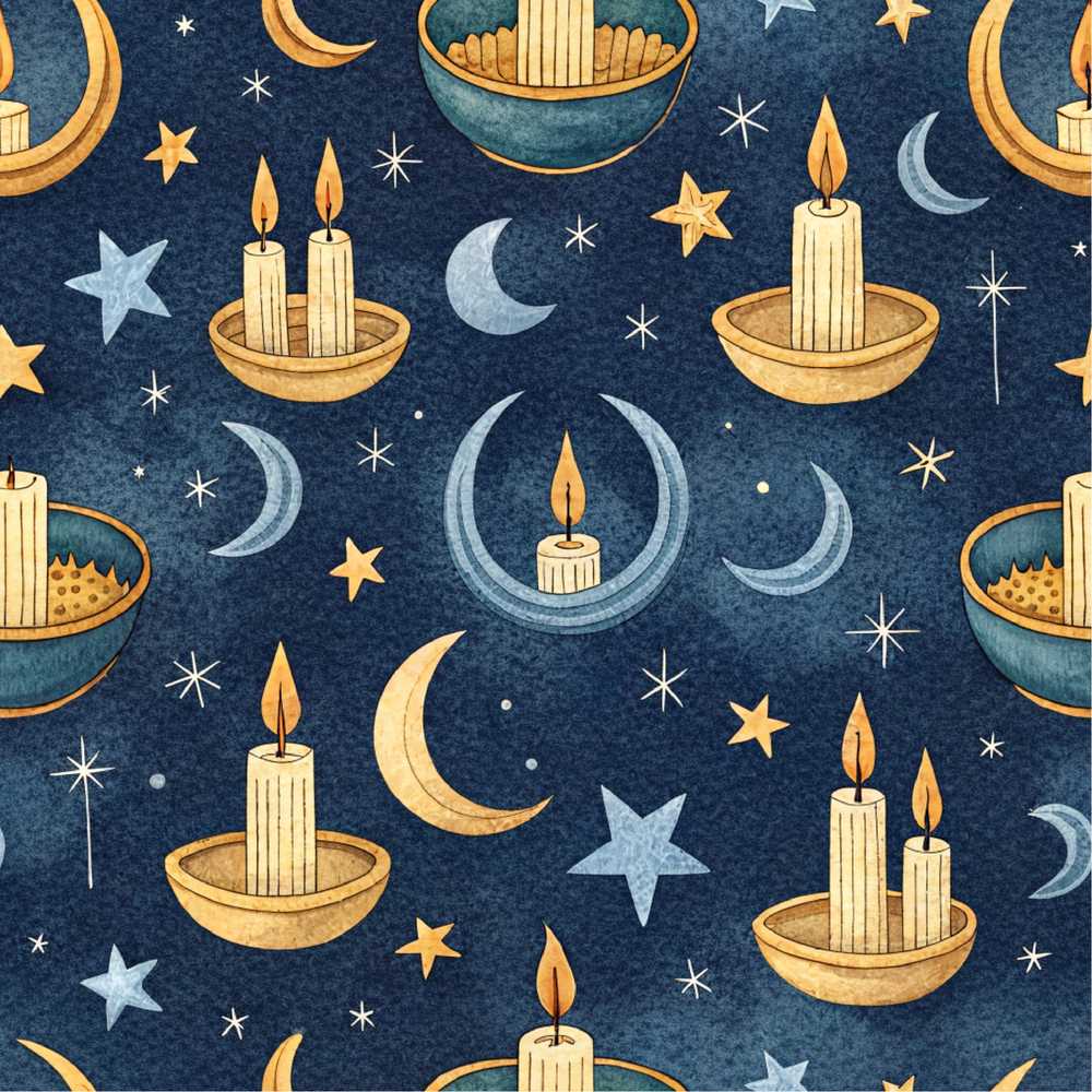 Celestial Botanical Moon Phases Leaves Stars Wildflower Pattern