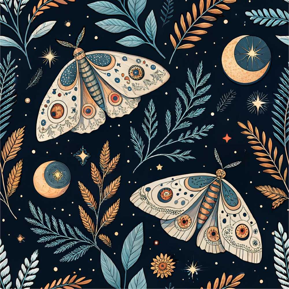 Celestial Moth Moon Botanical Night Sky Wildflower Pattern