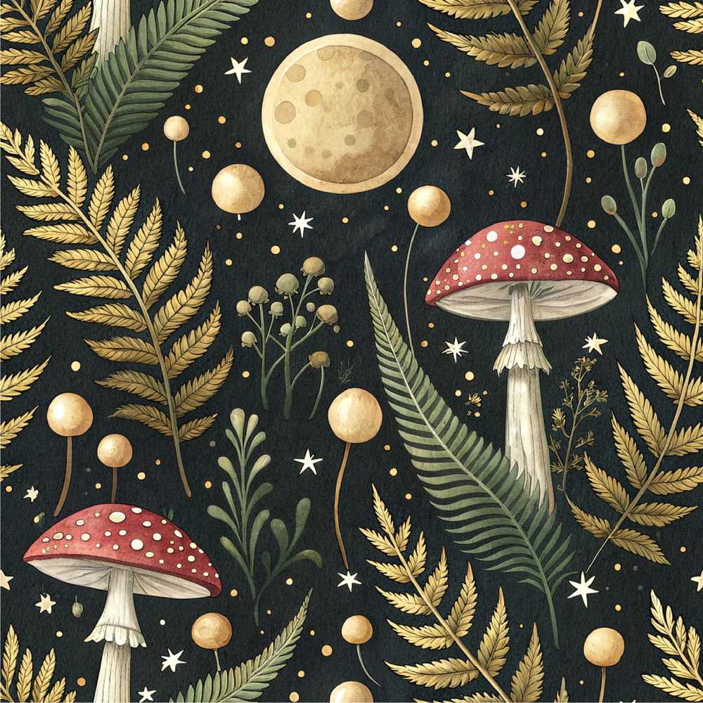 Moon Mushroom Botanical Night Garden Wildflower Pattern