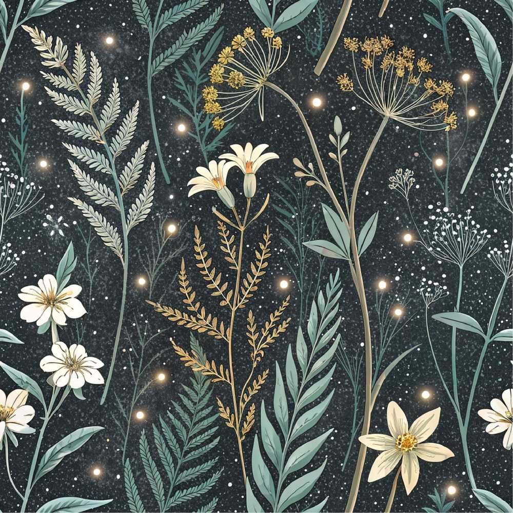 Wildflower Meadow Night Sky Botanical Pattern Decorative