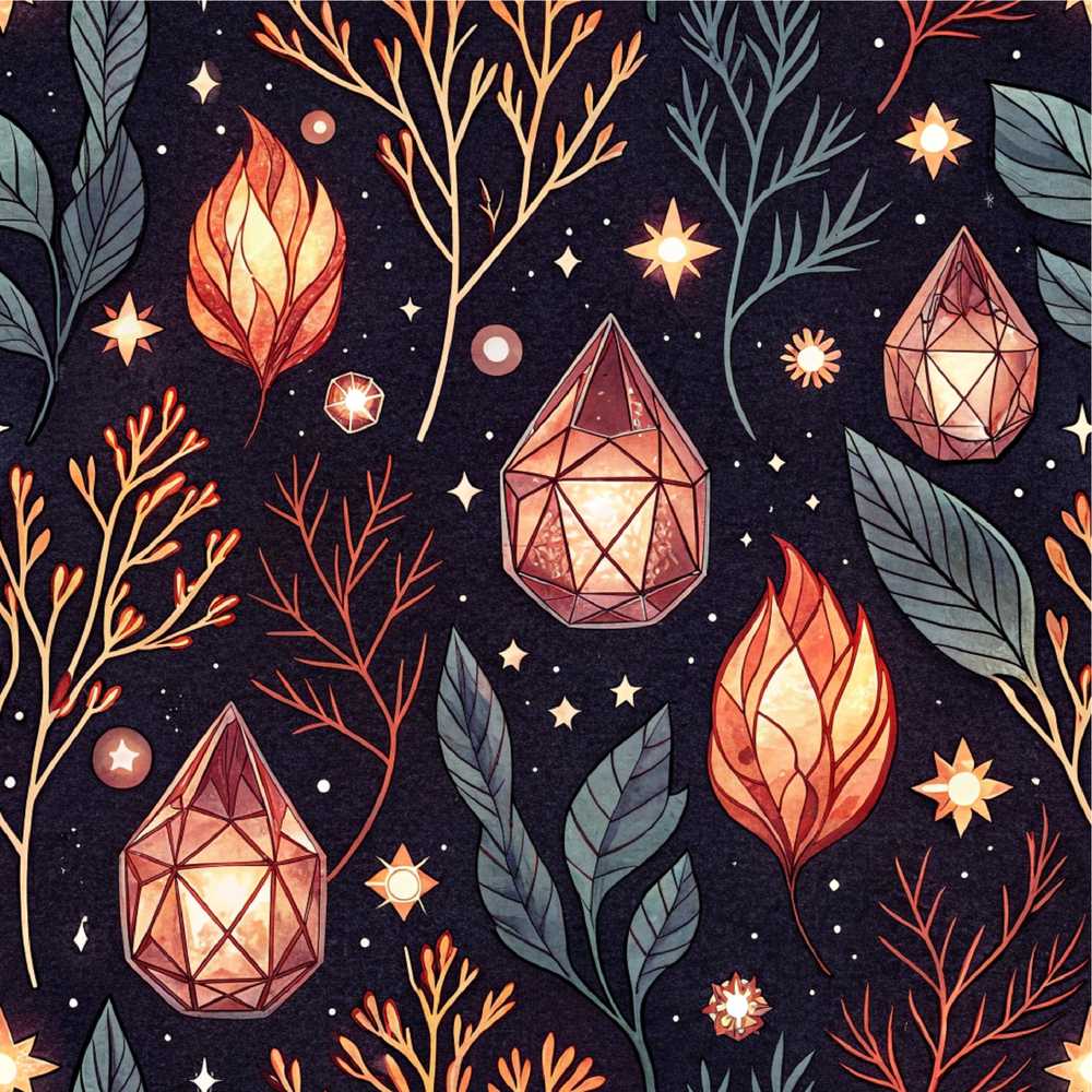 Mystic Crystal Botanical Night Sky Wildflower Pattern