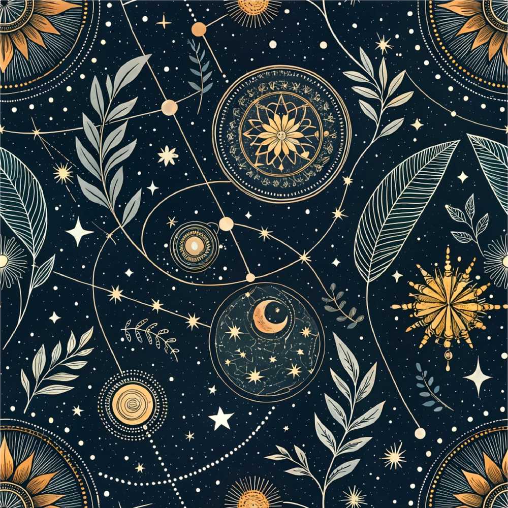 Celestial Zodiac Constellation Botanical Night Wildflower Pattern