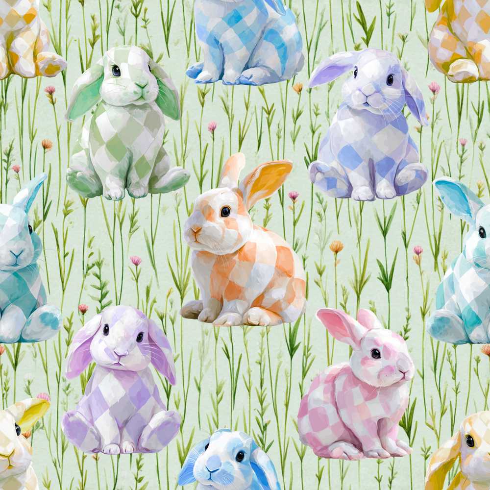 Pastel Bunny Meadow Spring Illustration Repeat Pattern Design