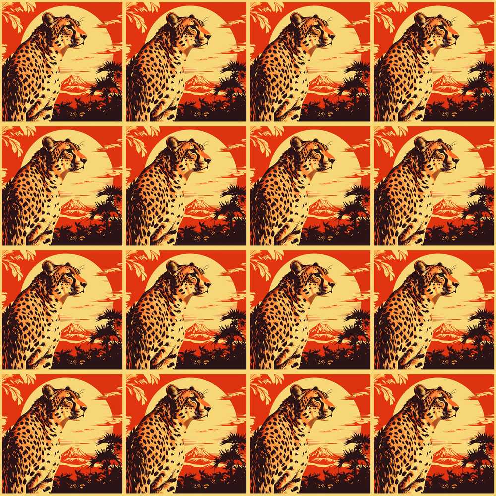 Vintage Leopard Sunset Tropical Decorative Repeat Pattern Design