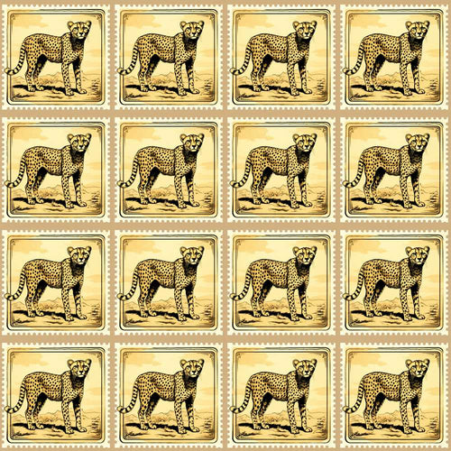 Antique Cheetah Postage Stamp Sepia Safari Wildlife Decorative