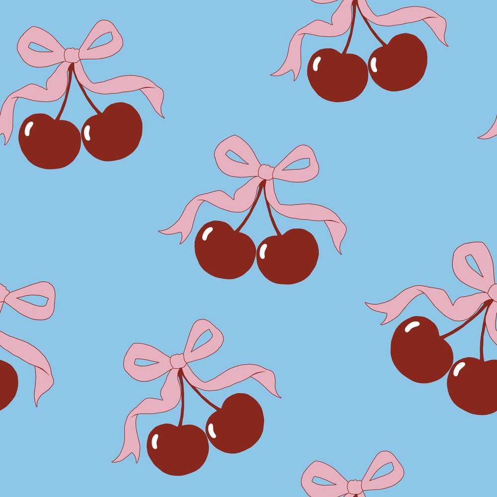 Cherry Bow Ribbon Cute Minimal Sky Blue Background