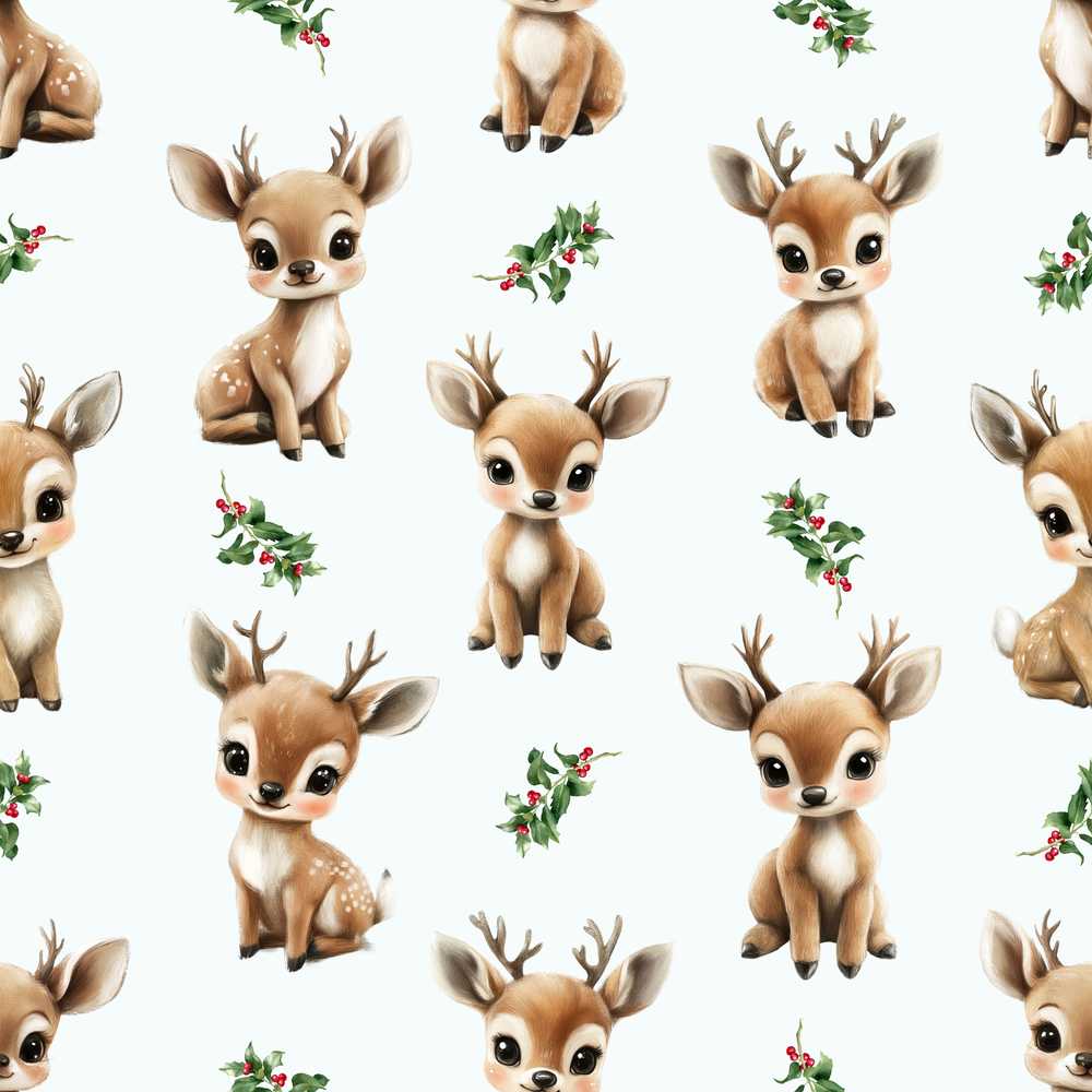 Cute Baby Reindeer Holly Christmas Festive Holiday Seasonal