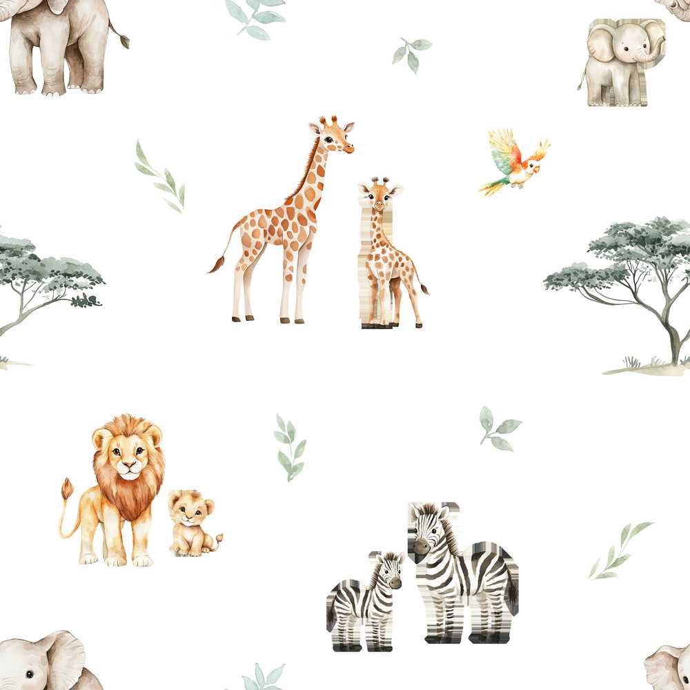 Watercolor Safari Jungle Animals Giraffe Lion Zebra Illustration