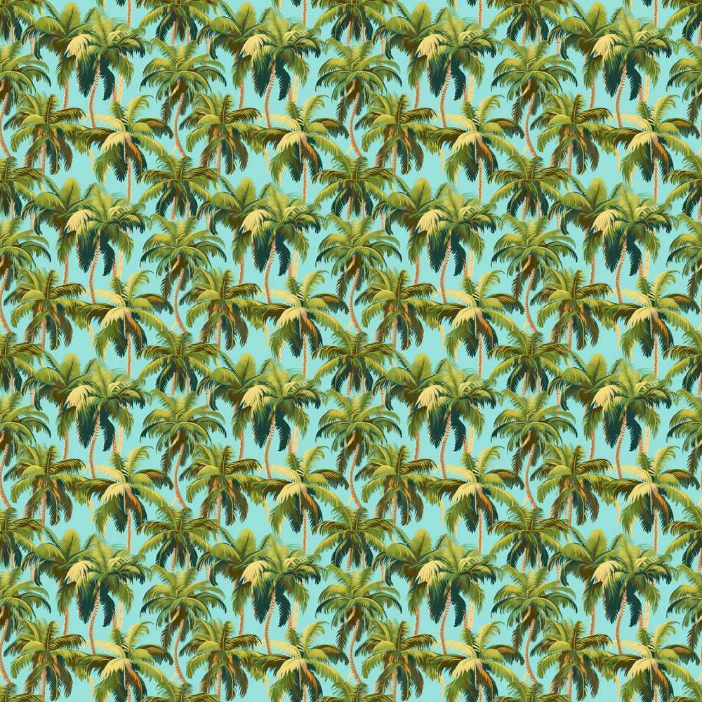 Tropical Palm Tree Summer Beach on Teal Background
