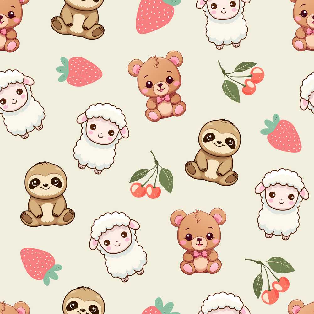 Cute Bear Sloth Lamb Cherry Strawberry on Cream