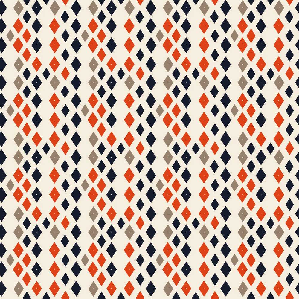 Diamond Geometric in Navy Orange Beige Repeat Pattern