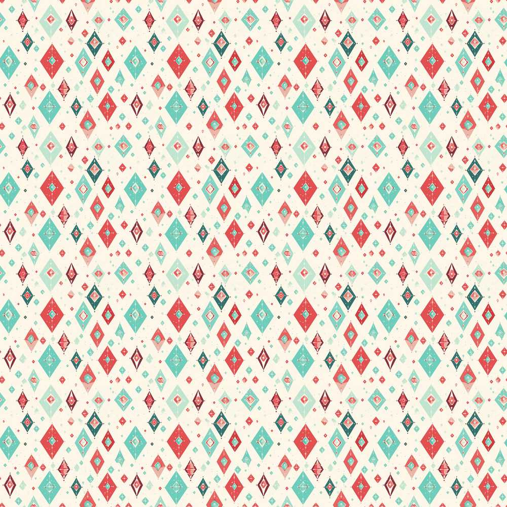 Diamond Geometric in Red Teal Cream Repeat Pattern