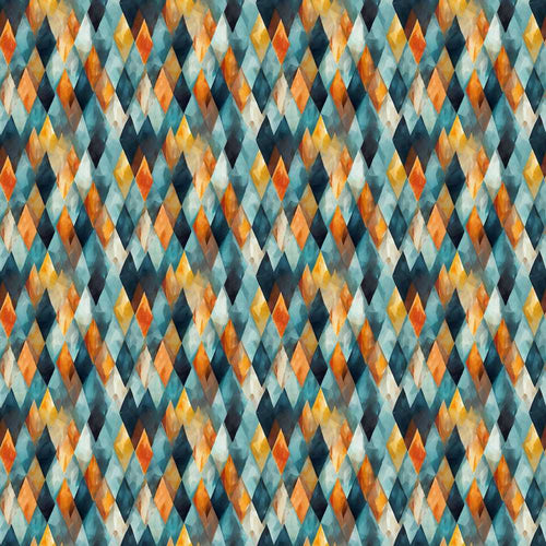 Abstract Diamond Mosaic in Teal Orange Blue Art