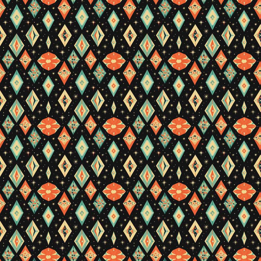 Diamond Star on Black Repeat Pattern Decorative Design