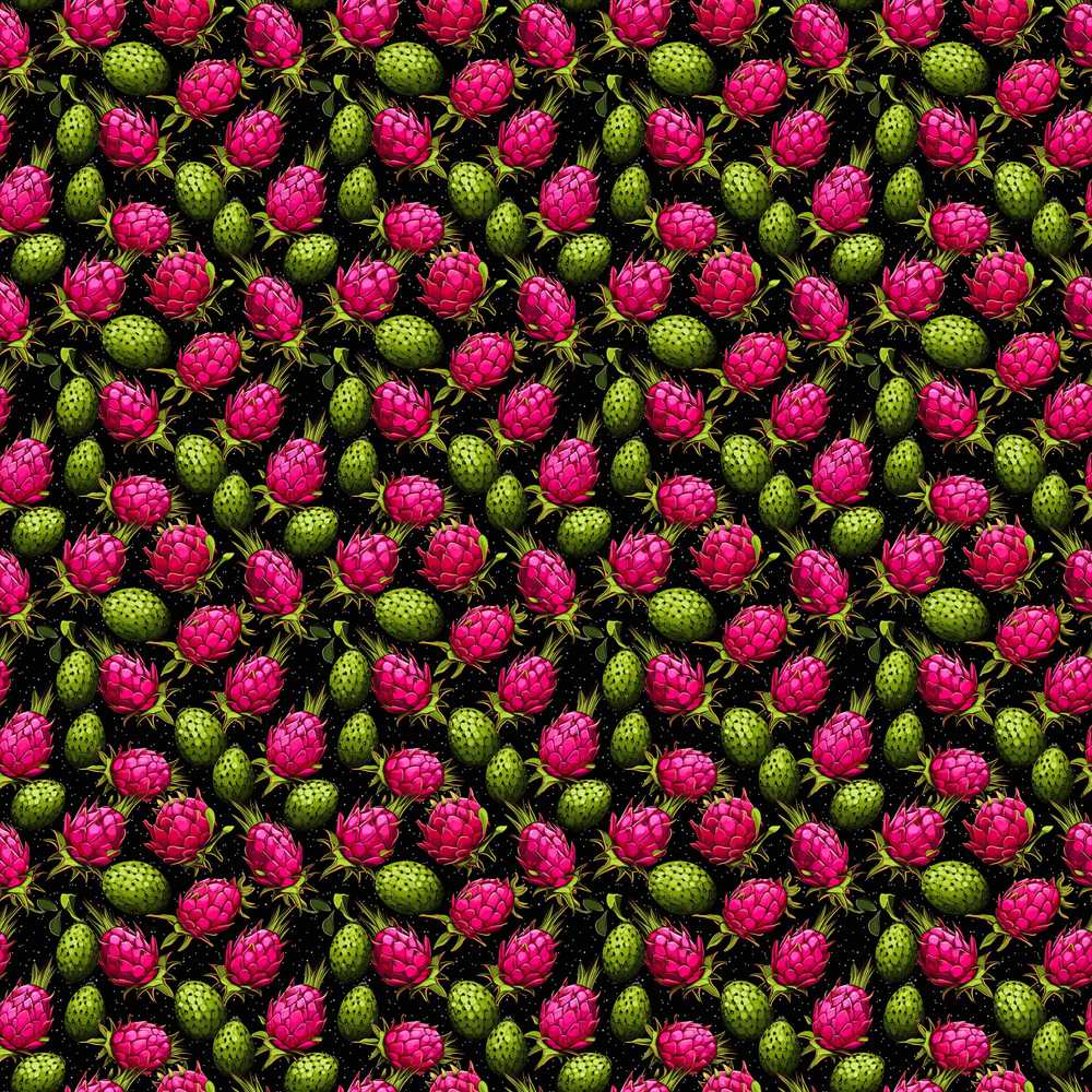 Dragon Fruit and Cactus Fruit on Black Background