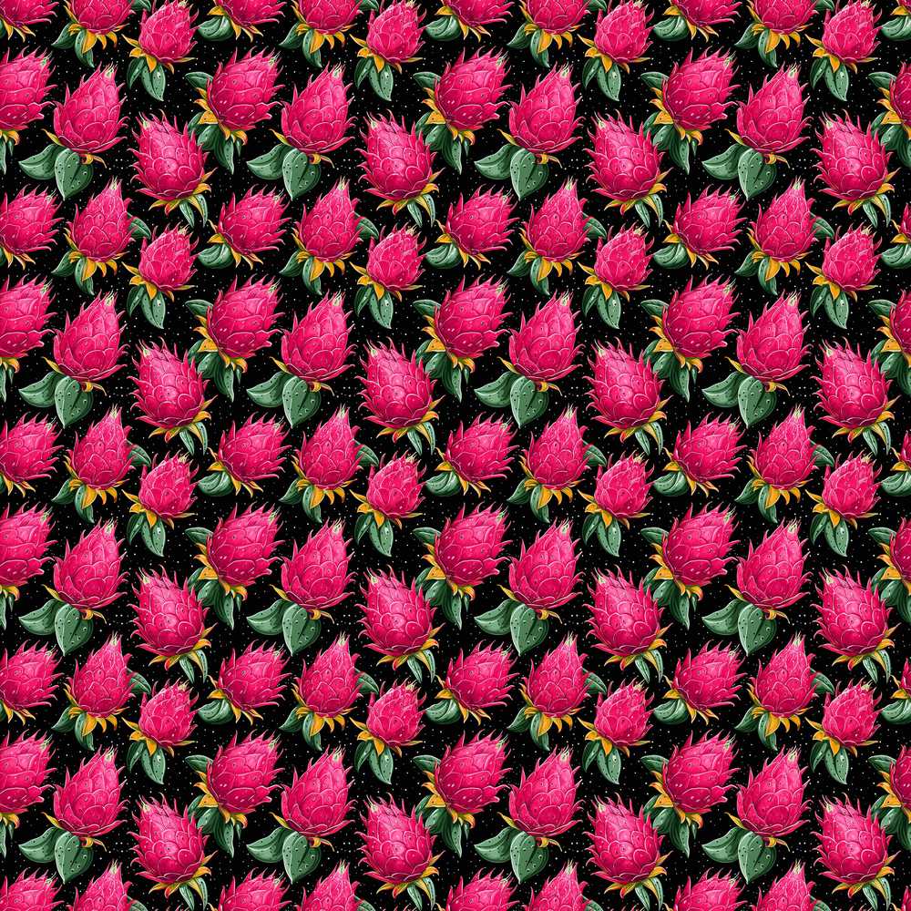 Dragon Fruit with Green Leaves on Dark Background Wildflower