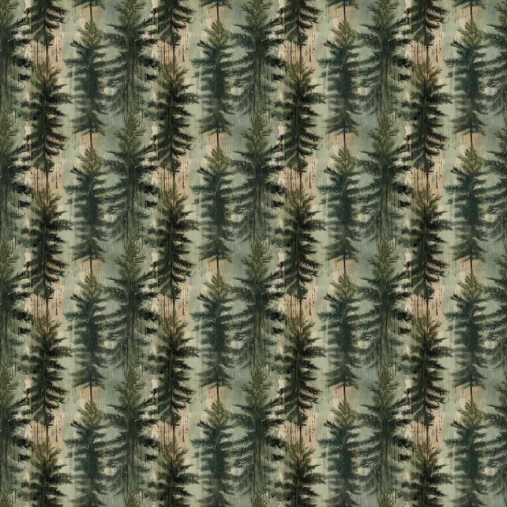 Pine Forest Tree in Muted Green Tones on Neutral Background