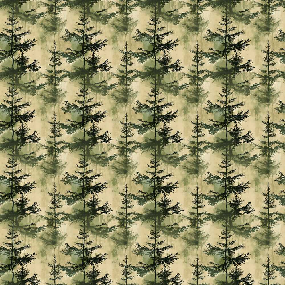 Watercolour Forest Pine Tree with Layered Green Tones and Abstract