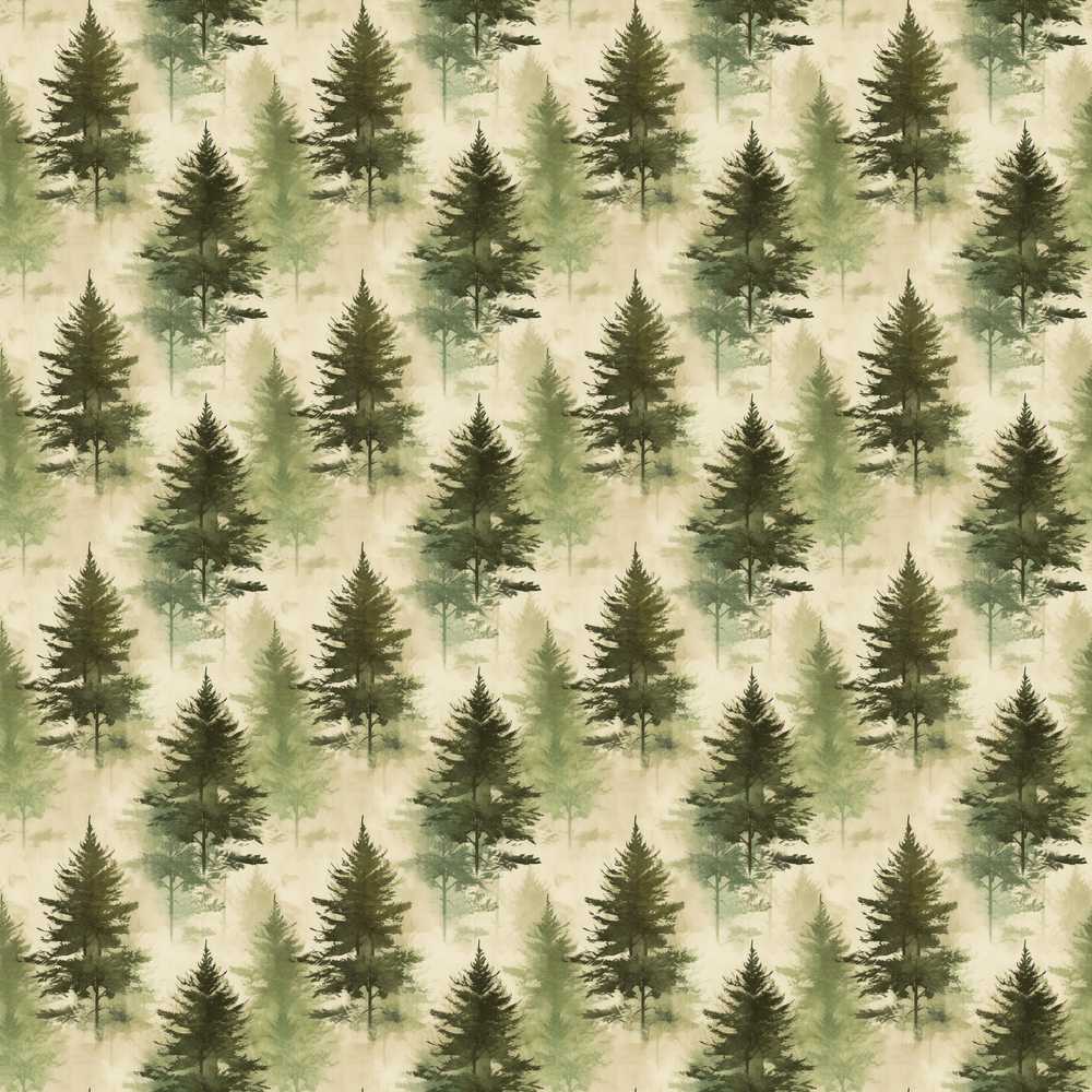 Soft Watercolour Evergreen Tree with Misty Forest Effect on Light