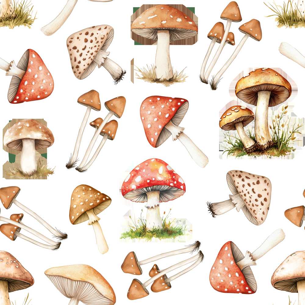 Watercolor Woodland Mushroom Botanical Wildflower Pattern Decorative