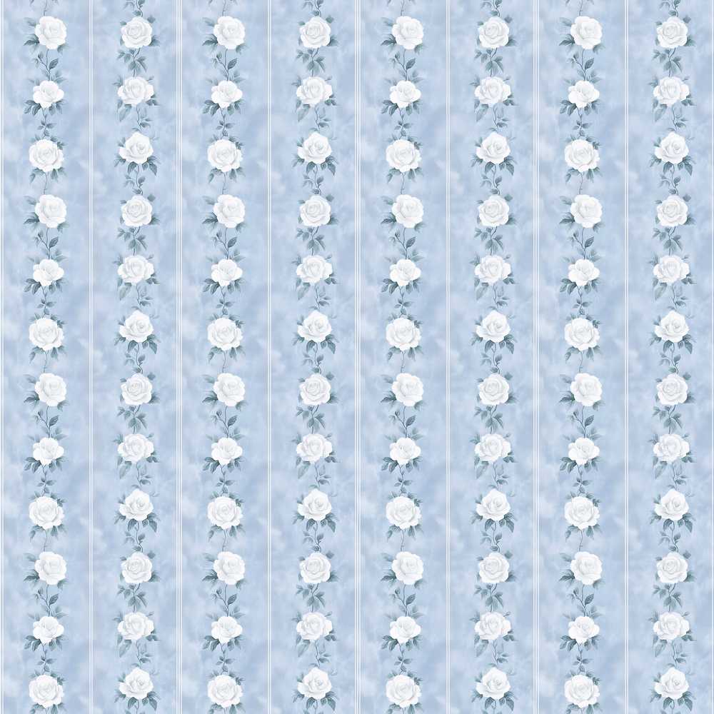 Vintage Blue Rose Stripe Floral Wildflower Pattern Botanical