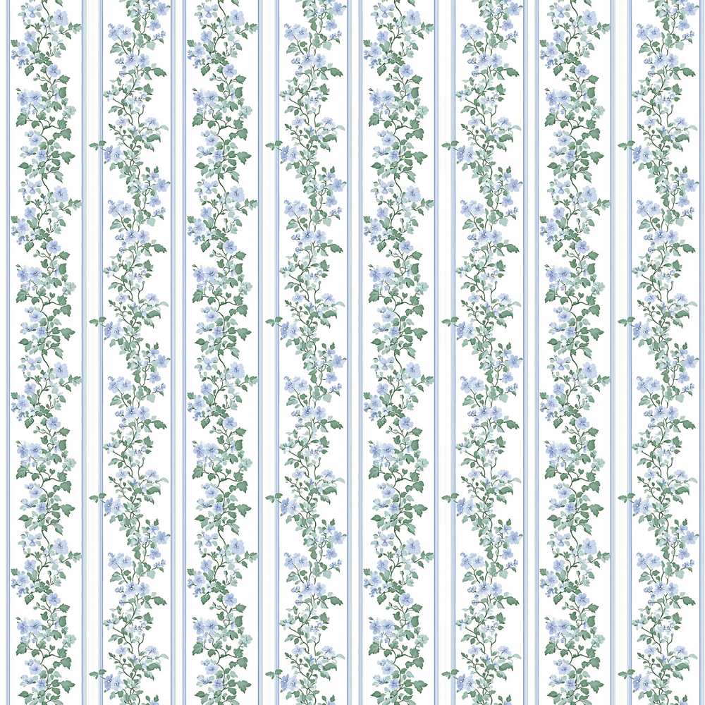 Blue Floral Vine Stripe Wildflower Pattern Botanical