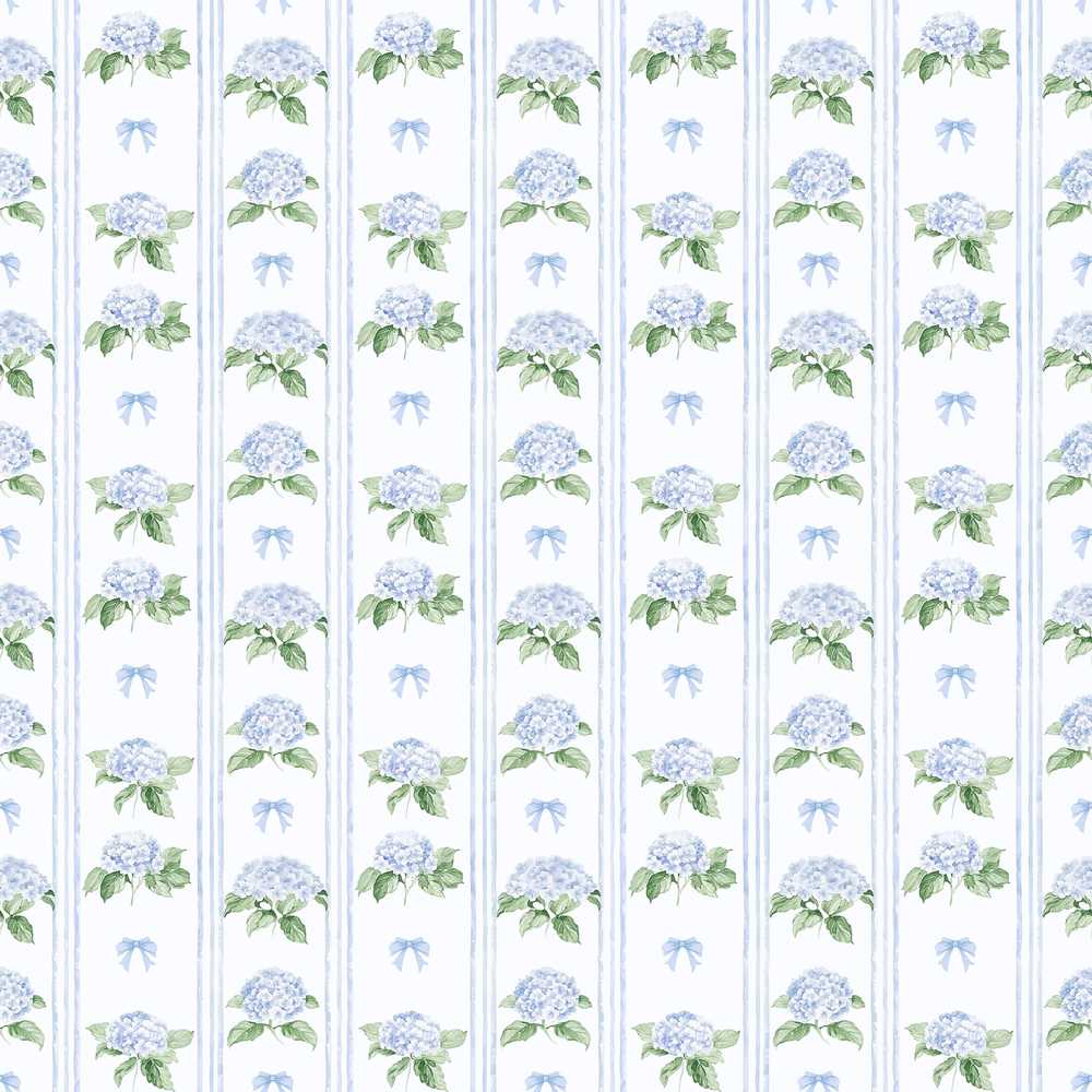 Blue Hydrangea Stripe Bow Floral Wildflower Pattern Botanical