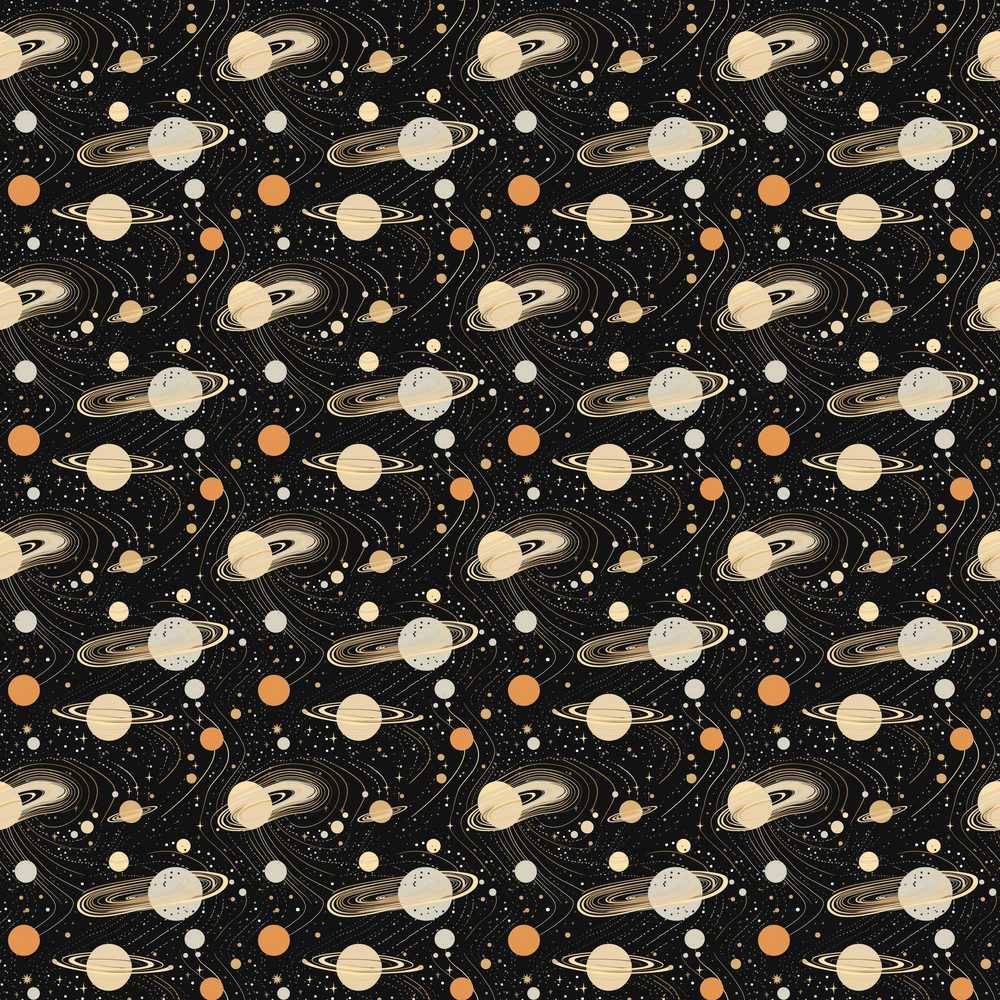 Space Planet Galaxy on Black Cosmic Illustration Pattern