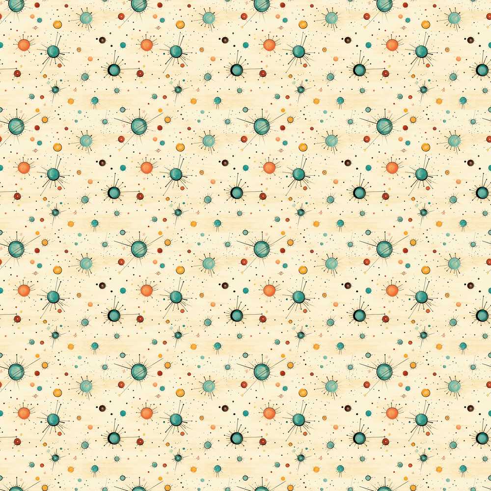 Atomic Mid Century Space Dots Teal Orange Abstract