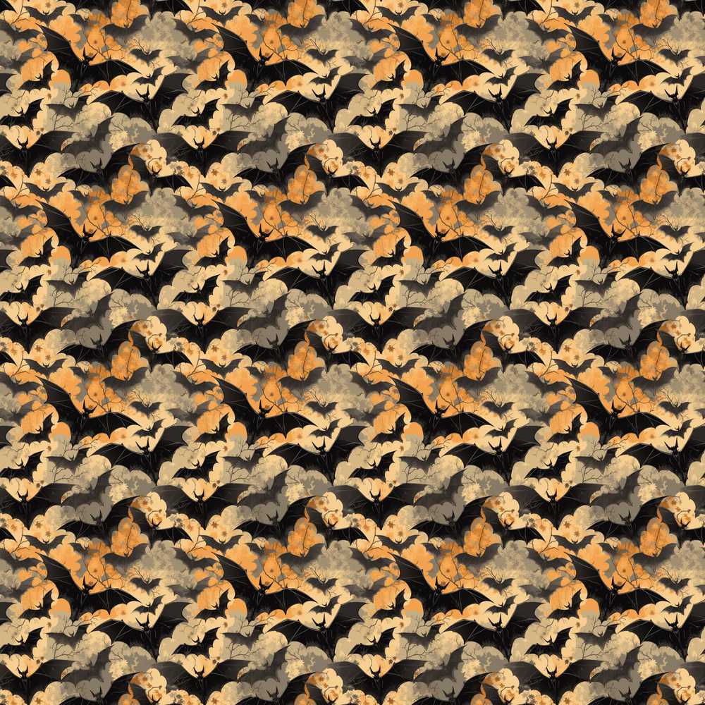 Vintage Halloween Bats in Autumn Leaves Moody Orange and Black