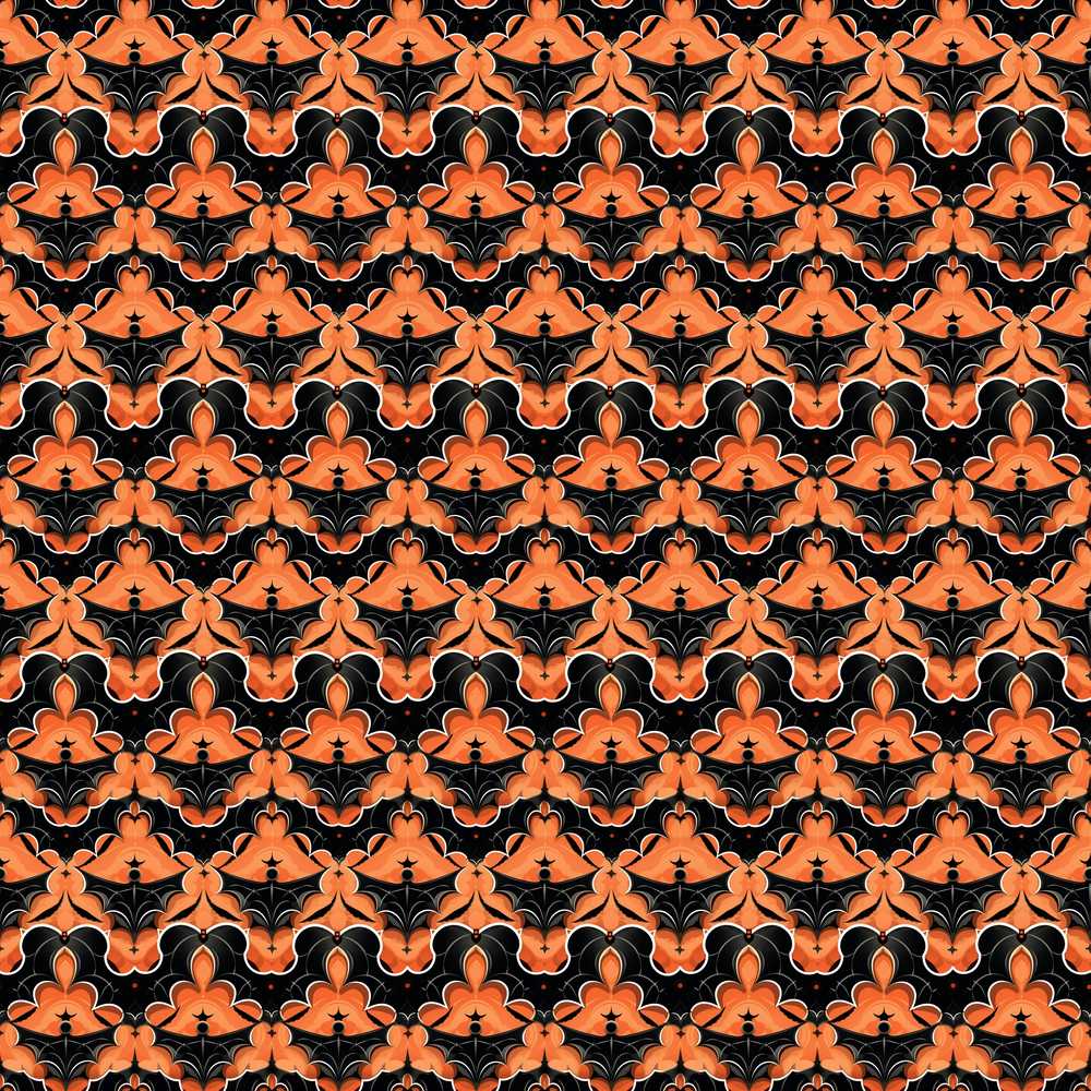 Bold Geometric Bat Motif in Orange and Black Repeating Halloween