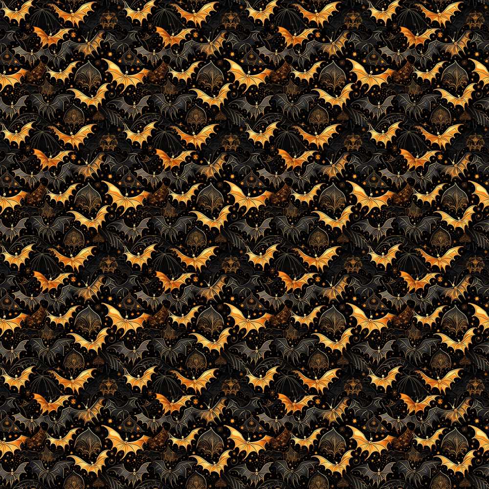 Elegant Gold and Black Bats with Decorative Night Sky Halloween