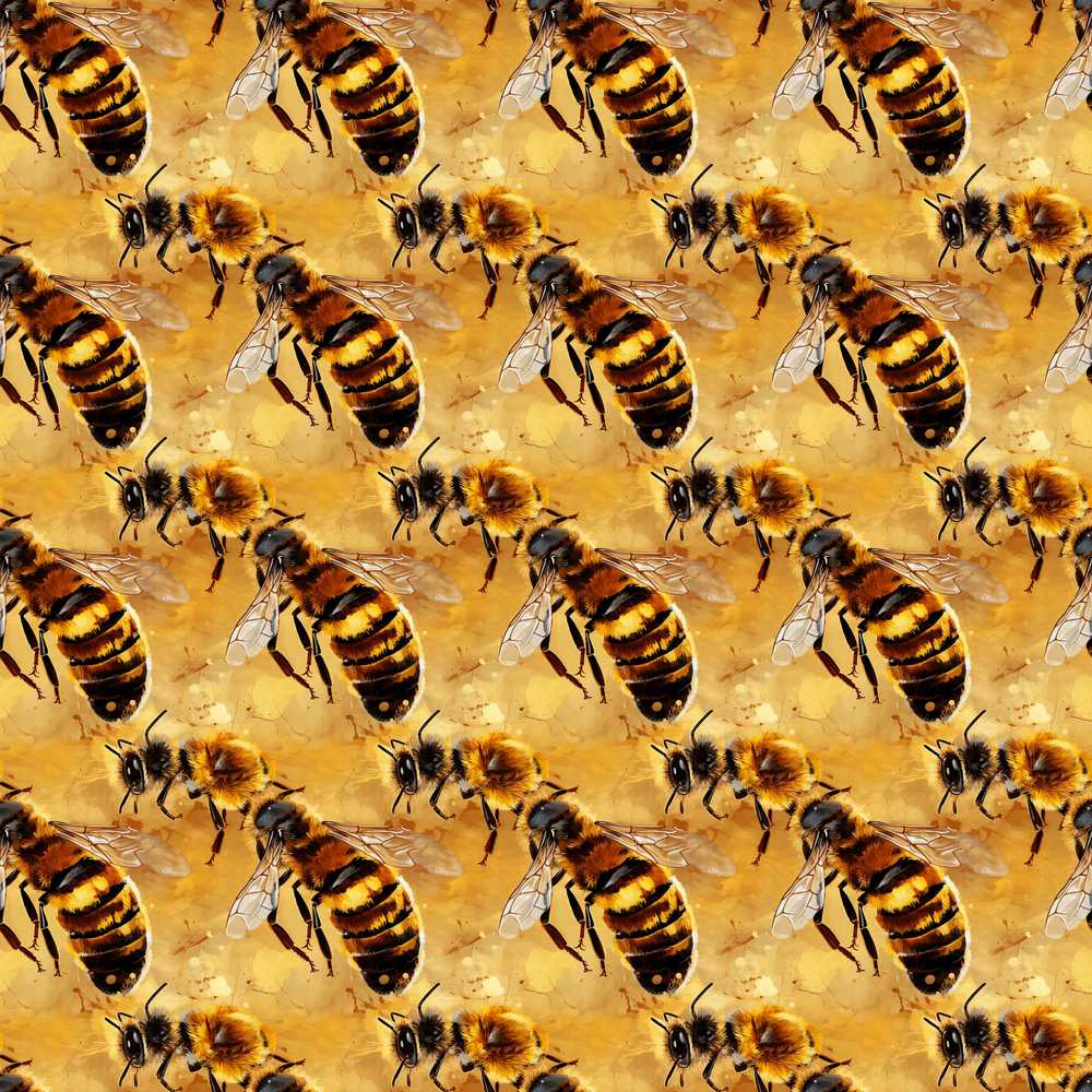 Detailed Honey Bees on Golden Background Nature Inspired