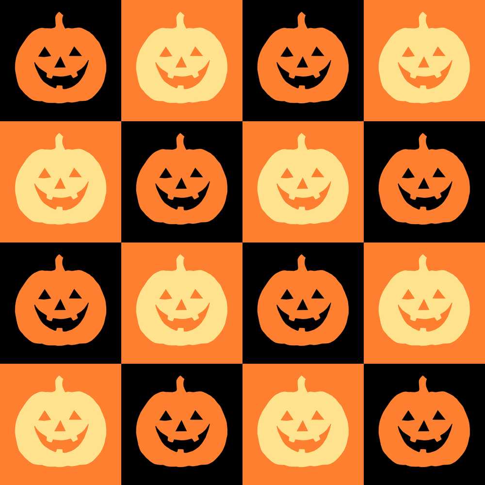 Halloween Pumpkin Faces Orange and Black Checkerboard Spooky